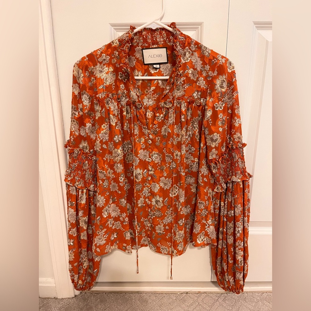 Alexis Rust Colored Floral Printed Top. Size Small.